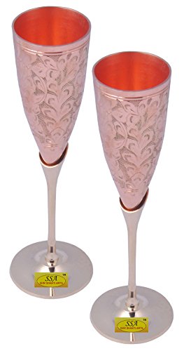 CopperStudio Handmade Copper Champagne Glass with Brass Base Set of 2