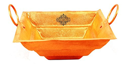 CopperStudio Pure Copper Hawan Kund with Handle On Both Side, for Yagya, Hawan & Poojan Purpose, Size-4.3 x 13 Inches