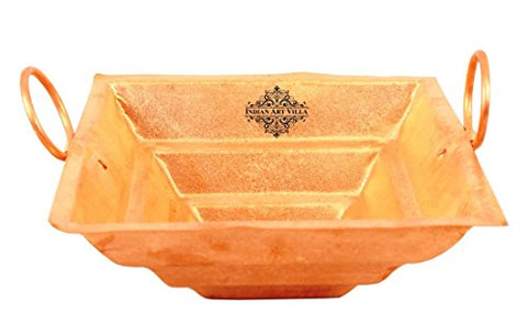 CopperStudio Pure Copper Hawan Kund with Handle On Both Side, for Yagya, Hawan & Poojan Purpose, Size-4.3 x 13 Inches