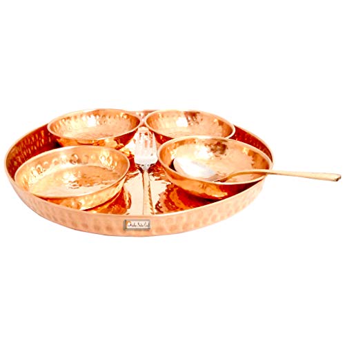 CopperStudio Traditional Pure Copper Dinner Thali Set, 8 Pieces