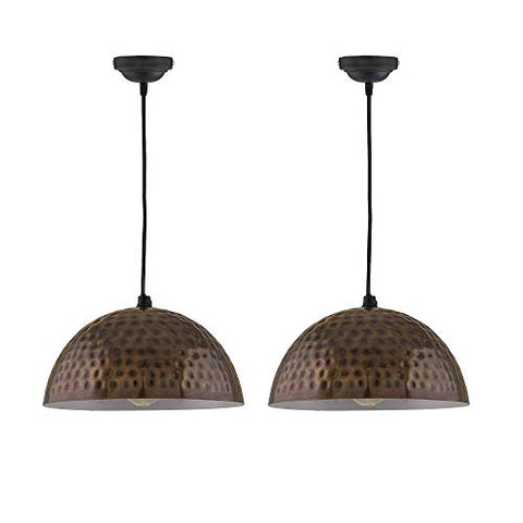 CopperStudio Antique Copper Hammered Home Dcor as Hanging Pendant Light Ceiling Decorative Vintage Chandelier For Living Room, Home - Pack of 2 - 10 Inch, Multi