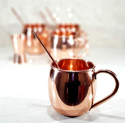 CopperStudio Moscow Mule Copper Mugs - Set of 4-100% Handcrafted - Food Safe Pure Solid Copper Mugs Cocktail Copper Straws and Jigger!