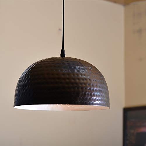 CopperStudio Hammered Pendant Light, Hanging Lamp, 10", Hanging Lights for Ceiling, Decorative Lights for Home (Antique Copper + Bulb Included))