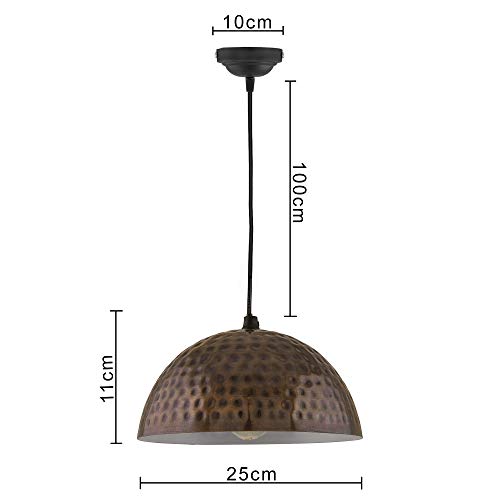 CopperStudio Hammered Pendant Light, Hanging Lamp, 10", Hanging Lights for Ceiling, Decorative Lights for Home (Antique Copper + Bulb Included))