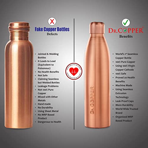 CopperStudio Copper Water Bottle, 800ml, Set of 2, Copper